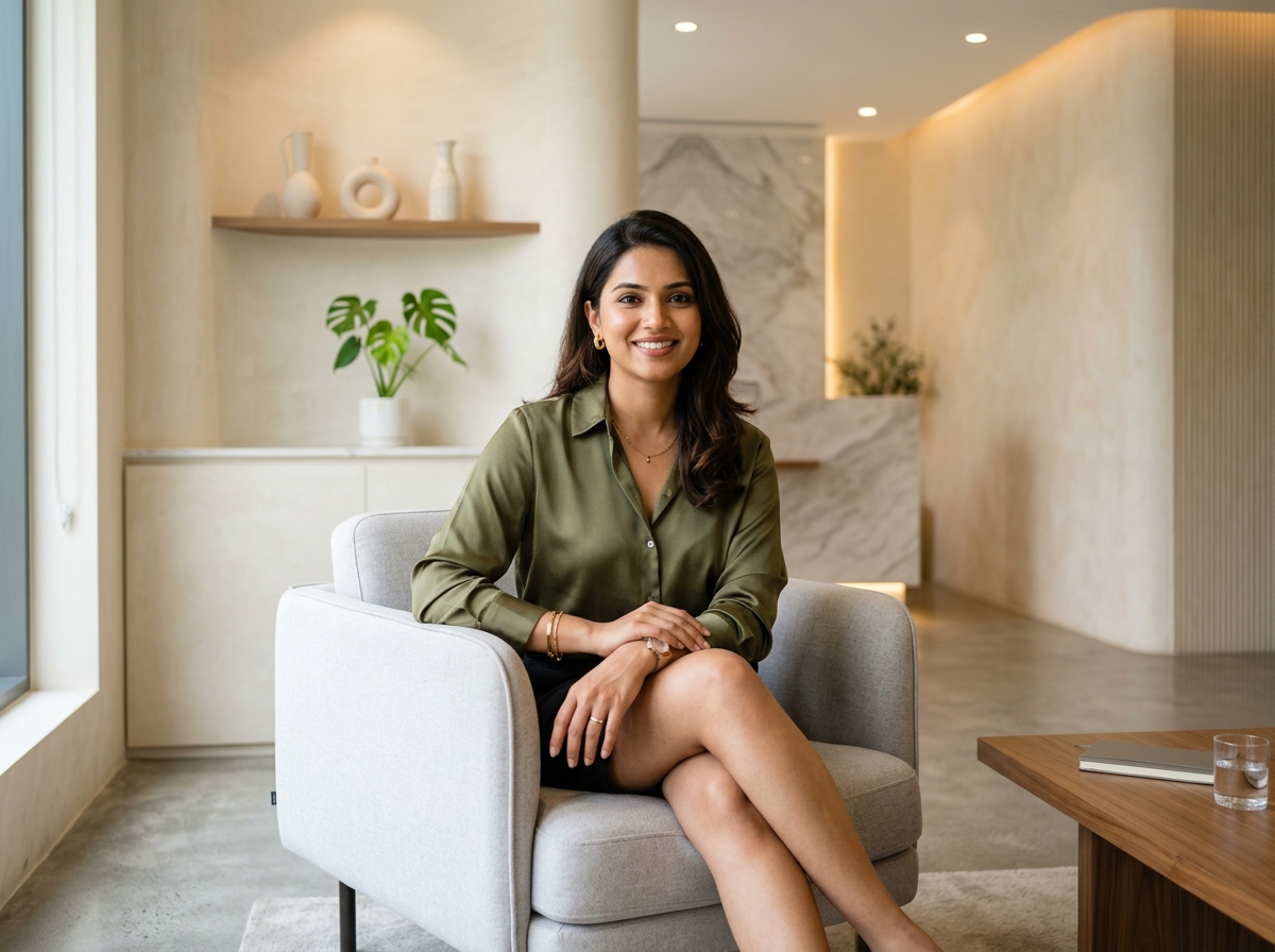 Indian woman feeling confident and elegant, representing premium women's aesthetic wellness